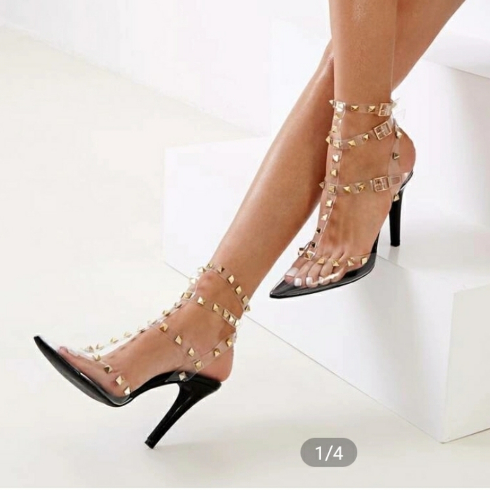 See-through clear sandals with gold studs